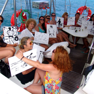 Life drawing class on boat, Torremolinos hens