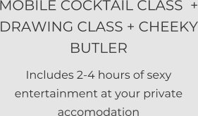 MOBILE COCKTAIL CLASS  + DRAWING CLASS + CHEEKY BUTLER Includes 2-4 hours of sexy entertainment at your private accomodation